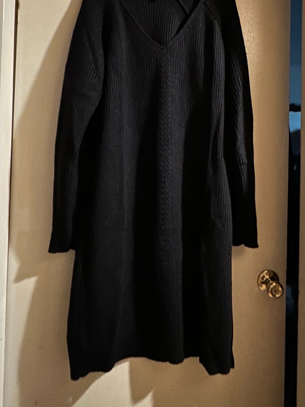 Ann Taylor Black V-Neck Ribbed Sweater Dress